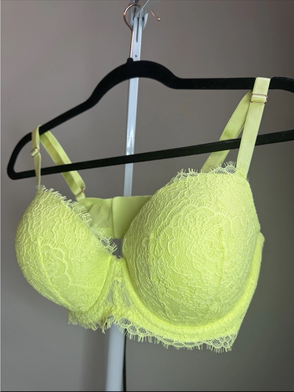 VS Lace Balconette Bra in Neon Yellow